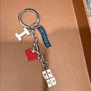 Georgia Keychain with Heart and Flag Charms